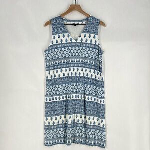 J. Jill Wearever Collection Soft Blue & White Floral Patterned Sleeveless Dress